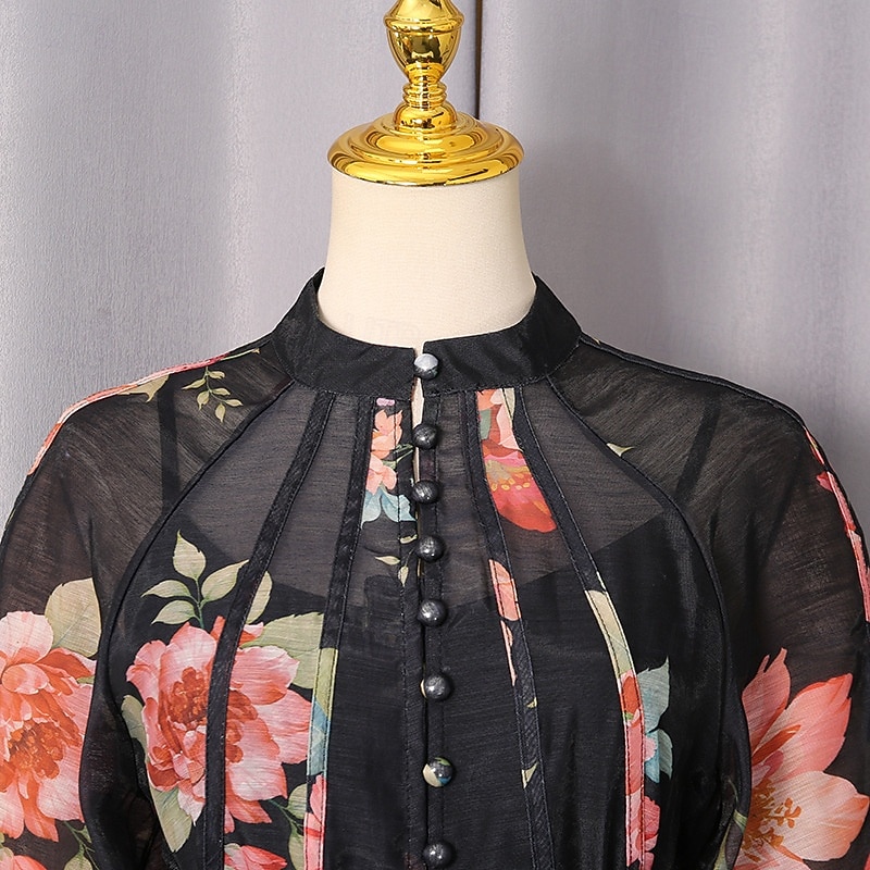 Zweiteilig A-Linie Knöchellänge Kleid für Hochzeitsgäste Kleider für Hochzeitsgäste Elegant Täglich Langarm Hoher Ausschnitt Gartenparty Formell mit Blumenmuster 2026 - $126.99 –P16
