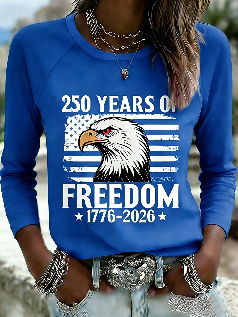 Dia da Independência Aniversário Americano Camiseta Patriótica Feminina Gráfica Bandeira Vintage Estilosa Clássica Manga Longa Gola Redonda Diário Fim de Semana Impressão Azul Preto Rosa Vermelho de 2026 por $24.99 –P4