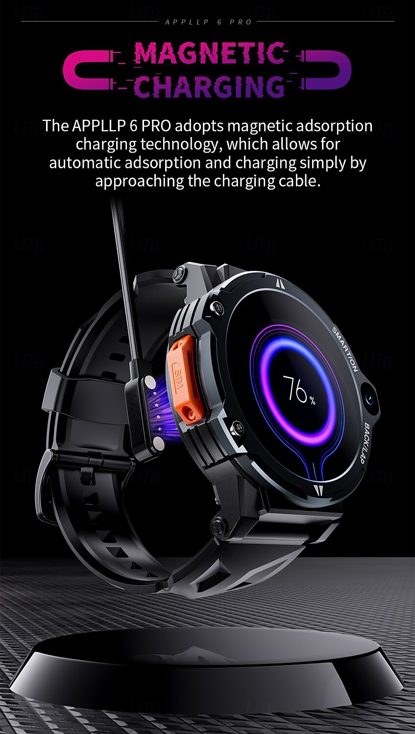 Relógio inteligente Lokmat Appllp 6 Pro de 1,54 polegadas com 4G LTE, pedômetro, lembrete de chamadas, monitor de sono, compatível com Android e iOS, unissex, GPS, chamadas em modo mãos-livres, controle de mídia, IPX-4, 51 mm. de 2026 por $149.99 –P9