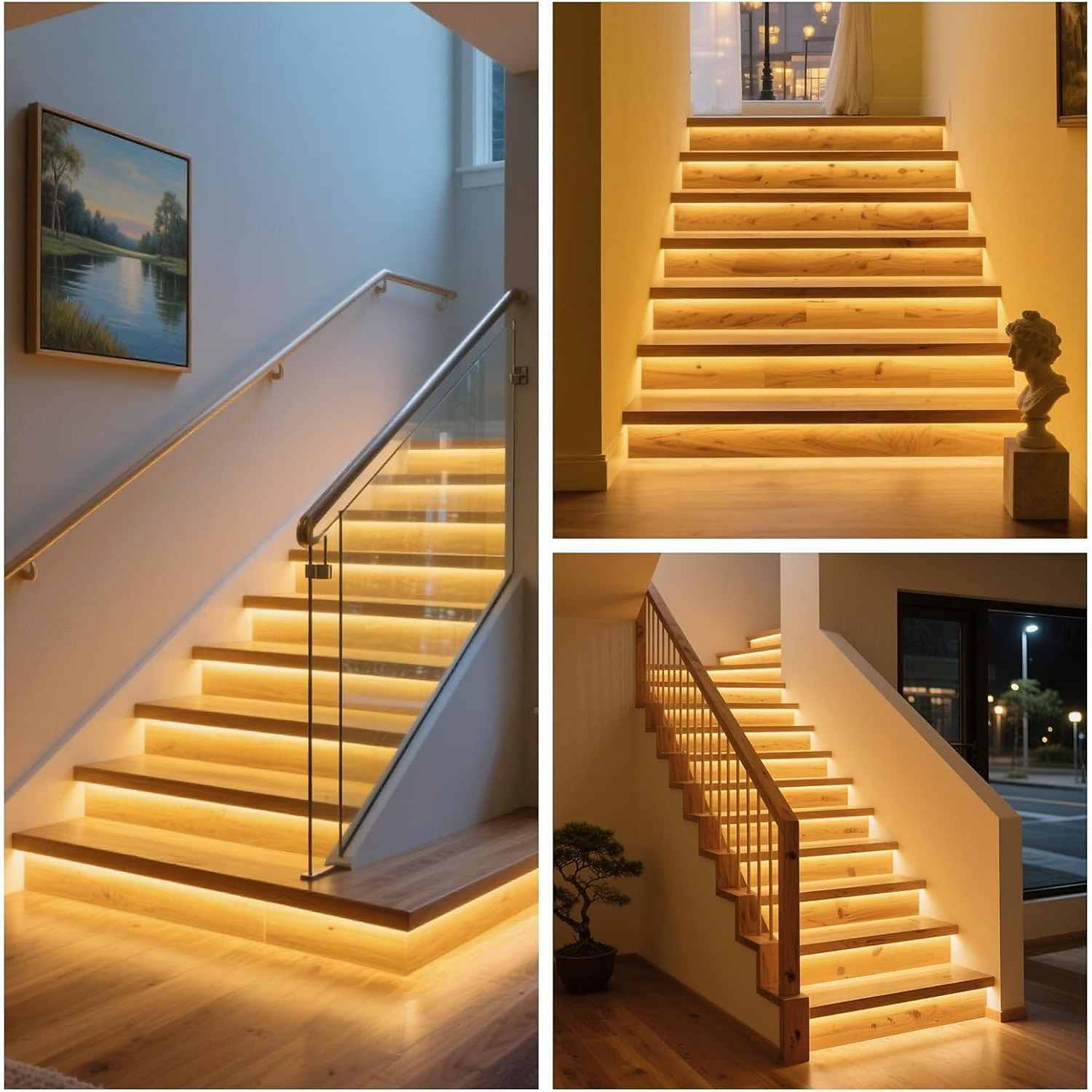 Bluetooth-app intelligent rörelseutlöst LED-trappbelysningskit 12–32 st 4,1 fot kapbar COB-LED-remsa för inomhus-LED-trappbelysning utrustad med strömbrytare och kabel 2026 - $233.99 –P1