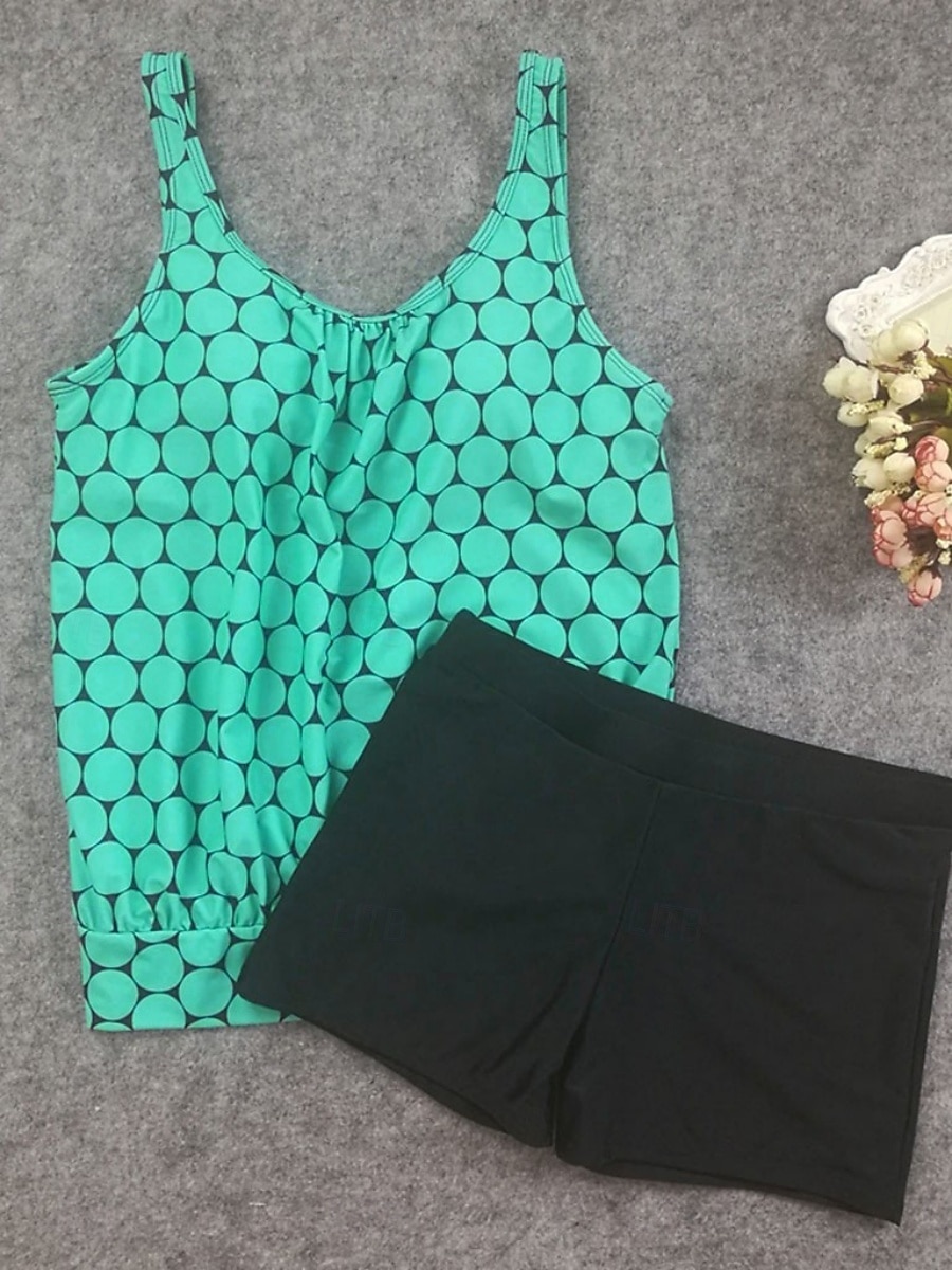 Mulheres Roupa de Banho Tankini 2 partes Cintura Alta roupa de banho Compressão abdominal Cintura Alta Delgado Frente Única Férias Roupa de Praia Geométrico Decote V Sem Manga Fatos de banho de 2026 por $28.99 –P2