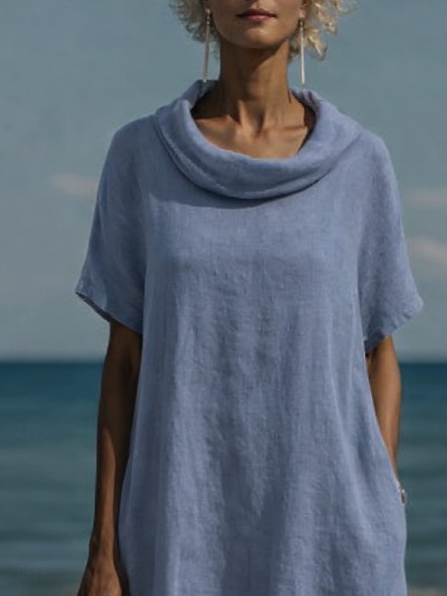 Per donna Abito maxi Abito a Tubino Abito Estivo Casual Quotidiano Vestibilità comoda Semplice Manica Corta Scollo a Cascata Blu Rosa Verde militare Estate del 2026 a $26.99 –P3