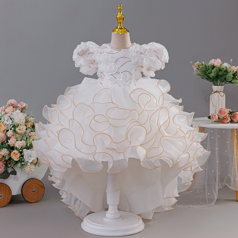Abito da damigella d'onore bambina Ragazze Abito formale Abiti da sposa Feste Matrimonio Formale Moda Formale Principessa Abito per la Prima Comunione Rete Tinta unica Manica Corta Girocollo Bianco del 2026 a $62.99 –P6