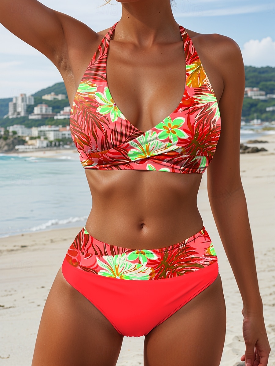 Damen Badeanzug Bikini Freche Unterhose Bademode Urlaub Mode Blumen Grafik V Ausschnitt Ärmellos Badeanzüge 2026 - $32.99 –P3