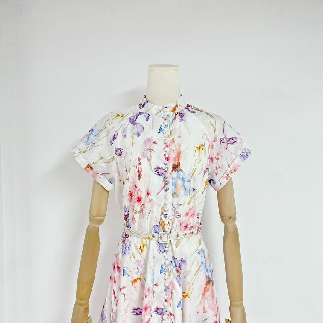 A-Line Ankle Length Tea Length Wedding Guest Dress Wedding Guest Dresses Elegant Daily Short Sleeve High Neck Garden Party Wedding Cowl Back with Floral Print Print 2026 - $114.99 –P8