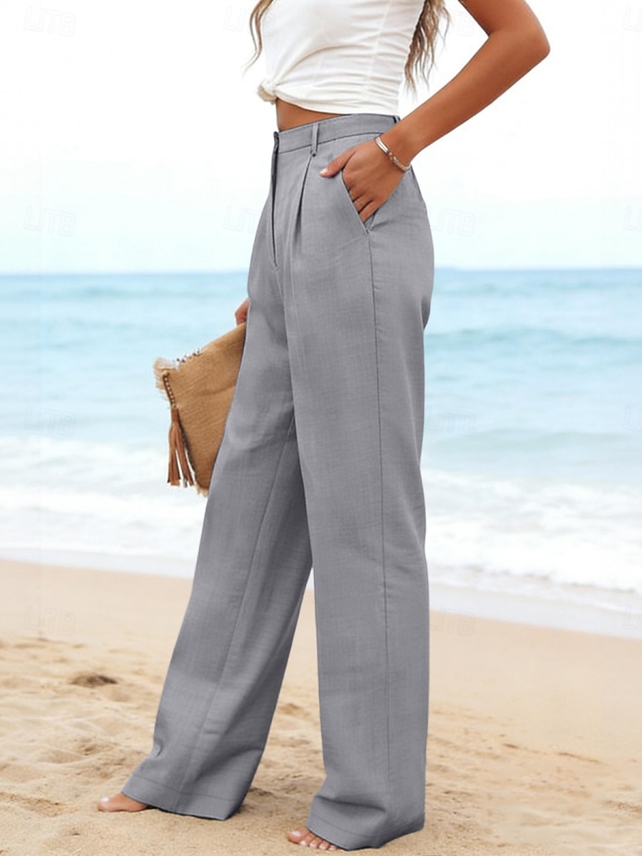 Damen Kunstbaumwollleinen Weites Bein Freizeithose Sommerhose Urlaub Streetwear Basic Volle Länge Mittlere Taillenlinie Einfach Tasche Atmungsaktivität Bequem Unelastisch Täglich Outdoor Urlaub Blau 2026 - $23.99 –P18