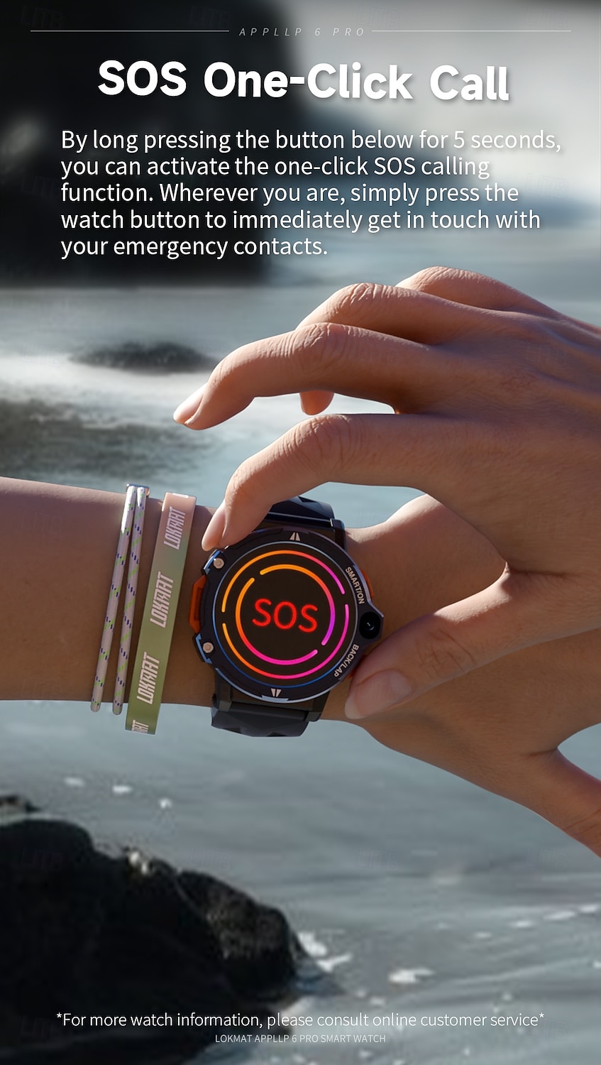 Relógio inteligente Lokmat Appllp 6 Pro de 1,54 polegadas com 4G LTE, pedômetro, lembrete de chamadas, monitor de sono, compatível com Android e iOS, unissex, GPS, chamadas em modo mãos-livres, controle de mídia, IPX-4, 51 mm. de 2026 por $149.99 –P5