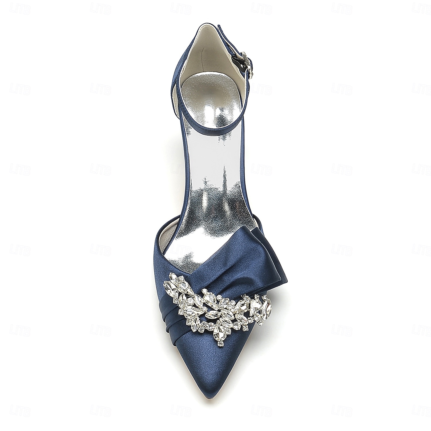 Elegantes zapatos de novia de satén con detalle de diamantes de imitación para mujer: punta puntiaguda, tacón bajo, tira al tobillo y varios colores. 2026 - $79.99 –P2