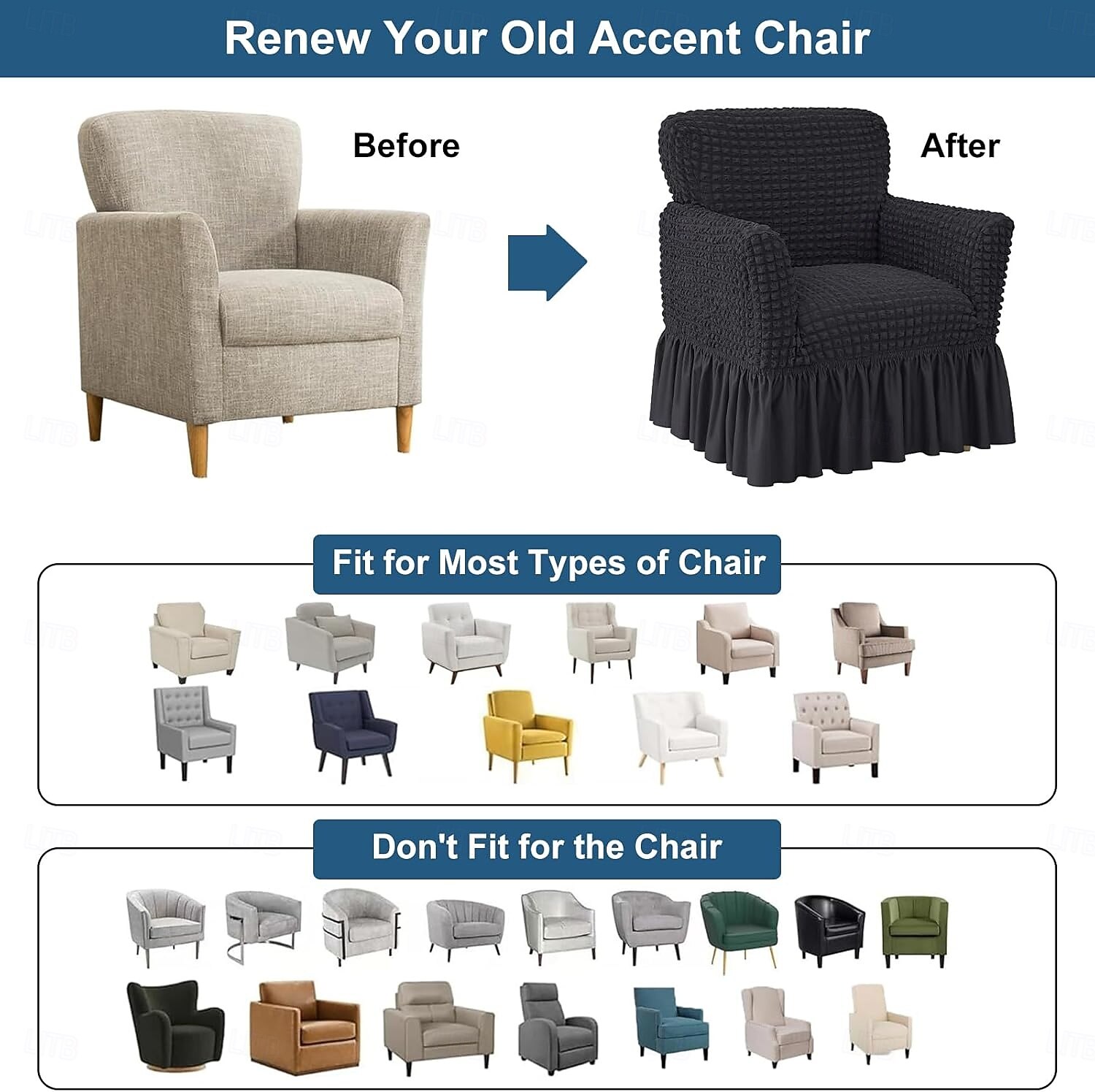 Stretch Seersucker Armchair Slipcovers with Skirt, 1-Piece Chair Cover with Arms, Soft Stretch Accent Chair Slipcovers, Non-Slip Washable Furniture Protector for Living Room Decor 2026 - $47.99 –P14