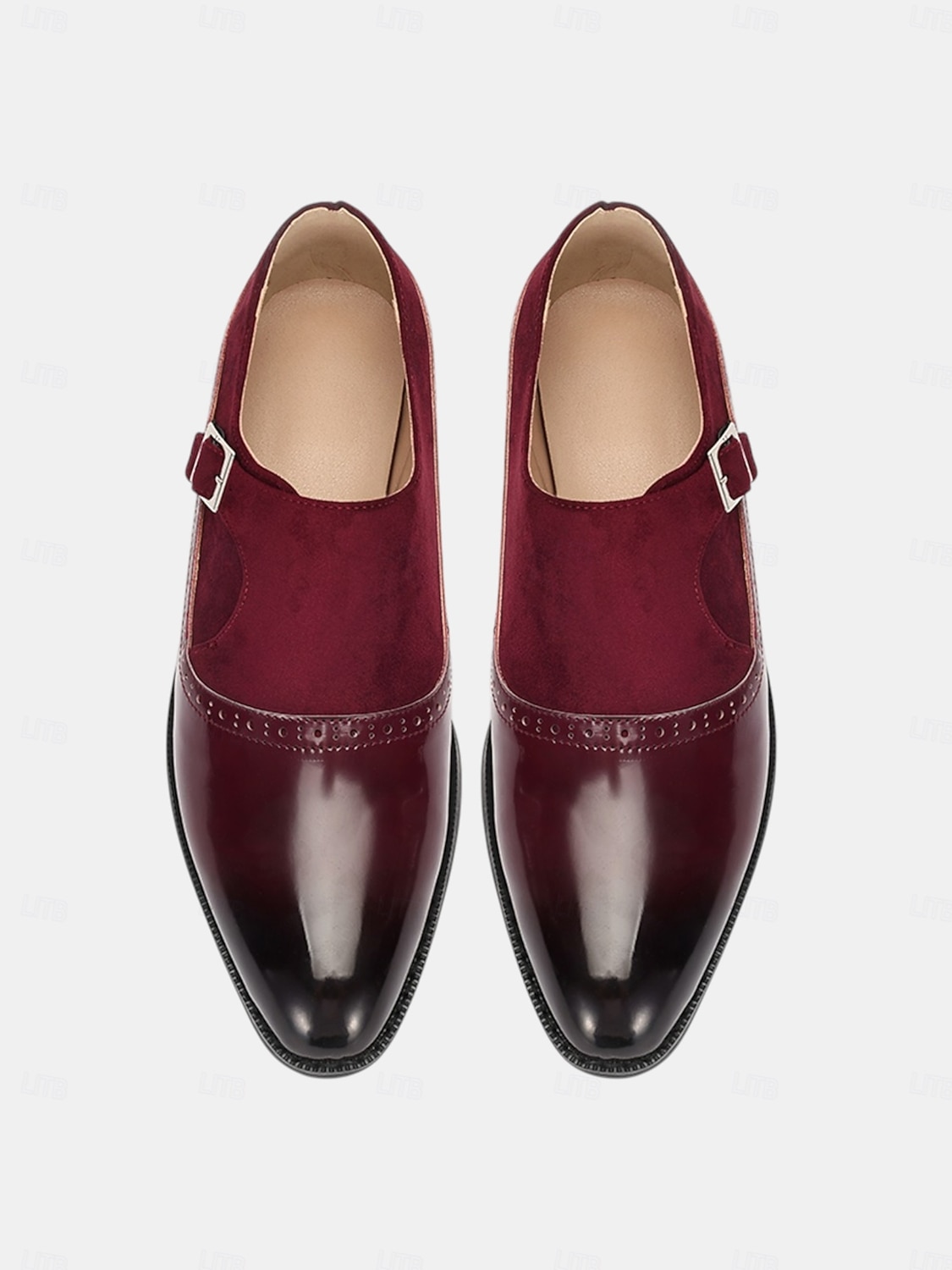 2026年 バックル付きメンズバーガンディパテントレザーモンクシューズ - フォーマルなイベントに最適なエレガントなプロムシューズ  コレクション – $54.99 –P2