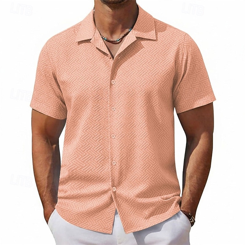 Herren Hemd Textur Freizeithemd Knopfhemd Gelb Rosa Kaki Kurzarm Einfach Hemdkragen Lässig Täglich Jacquard Bekleidung Elegant Mode Lässig 2026 - $36.99 –P1