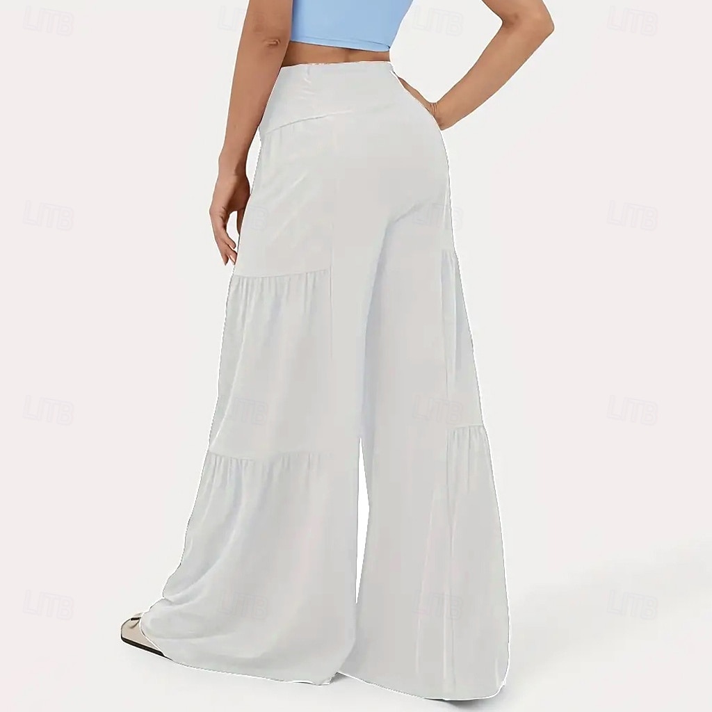 Dame Bukser Sommerbukser Strandbukser Ferie Mote Fritid hverdag Full lengde Middels midje Helfarge عادي Snorer Lapper Bred Bukseben Komfort Hurtigtørkende Myk Uelastisk Gateklær Strand Ferie Svart 2026 - $32.99 –P8