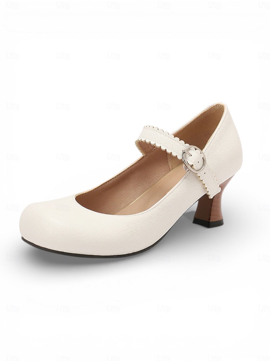 Women's White Mary Jane Wedding Shoes - Elegant Retro Mid-Heel Pumps with Scalloped Straps & Comfortable Block Heel for Mother of the Bride, Indoor Church Ceremonies & Formal Receptions 2026 - $54.99 –P1