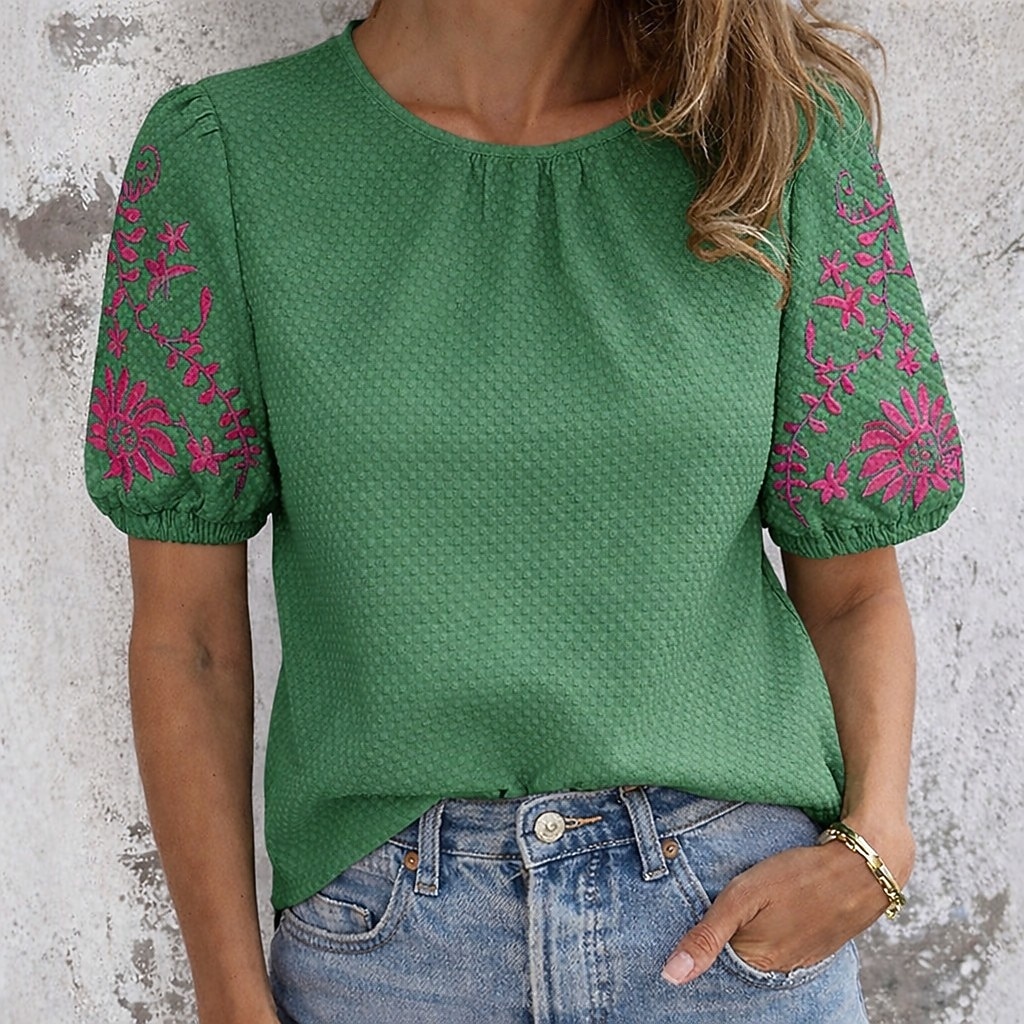 Per donna Maglietta Ricamato Pois Vintage Elegante Casual Manica Corta Manica a Palloncino Girocollo Top Regolari Quotidiano Uscire Abbigliamento da vacanza Blu Nero Rosa Verde Albicocca Estate del 2026 a $26.99 –P5