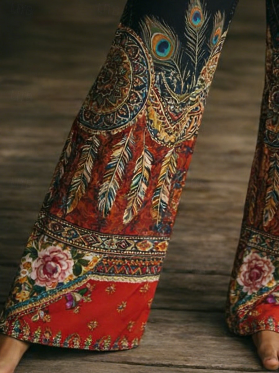 Femmes Jambe large Pantalons Vacances Mode Boho Longueur complète Taille Moyenne Fleuri Avec Poches Taille Élastique Imprimé Confortable Respirabilité Non Elastique Quotidien Extérieur Vacances Rouge de 2026 ? $37.99 –P3
