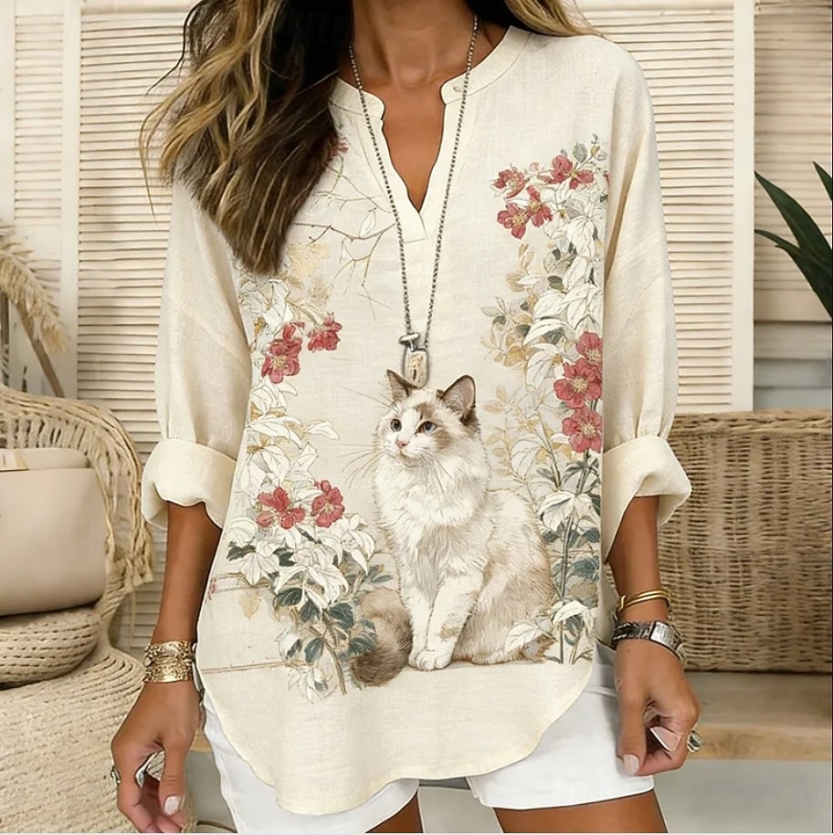 Damen Bluse Gerafft Bestickt Druck Ombre Grafik Geometrisch Vintage Tropisch Hawaiianisch Langarm V Ausschnitt Lange Oberteile Täglich Ferien Urlaubskleidung Blau Weiß Beige Sommer Frühling 2026 - $32.99 –P2