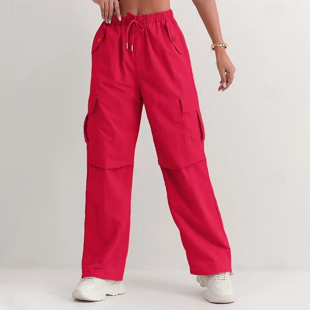 Damen Cargo-Hosen Hose Freizeithose Urlaub Mode Alltagstauglich Volle Länge Hohe Taille Einfarbig Einfach Kordelzug Tasche Weites Bein Komfort Schnelltrocknend Weich Unelastisch Outdoor Streetwear 2026 - $32.99 –P6