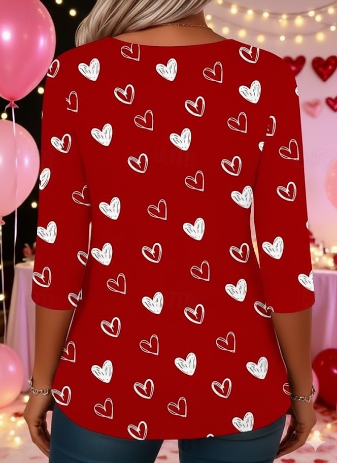 Valentýn Dámské Tričko Tisk Grafika Vinobraní Módní stylové Dlouhý rukáv Tričkový Kulatý Běžné topy Denní Víkend Bílá červená Černá Bílá Světlá růžová Rubínově červená Léto Jaro 2026 - $24.99 –P2