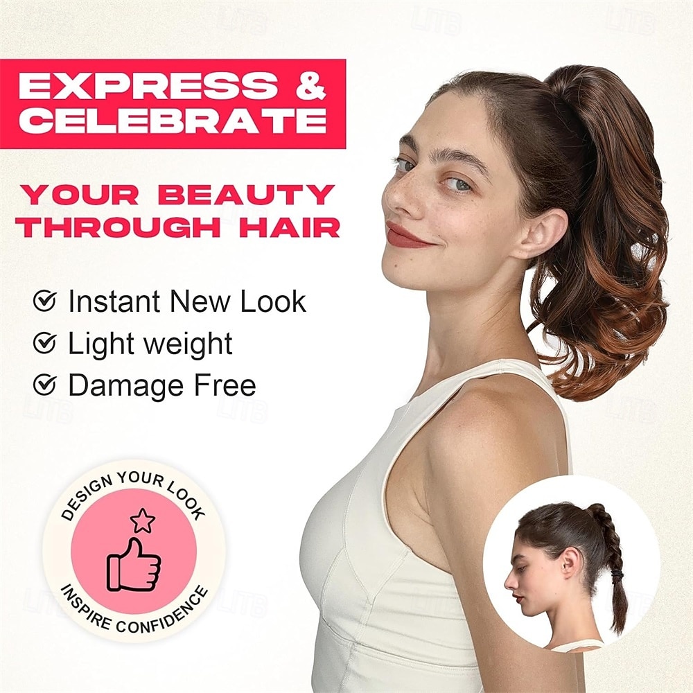 Ponytail Extension - 14" Claw Clip in Ponytail Hair Extensions Natural Soft Synthetic Layered Wavy Pony Tail Hair Pieces for Women - Platinum 2026 - $14.99 –P2