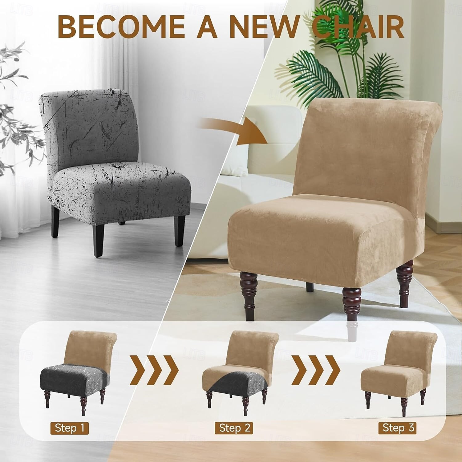 Velvet Armless Accent Chair Cover, Soft Stretch Accent Chair Slipcovers Without Arms Removable Armless Chair Furniture Protector Covers for Living Room/Dining Room/Hotel 2026 - $50.99 –P1