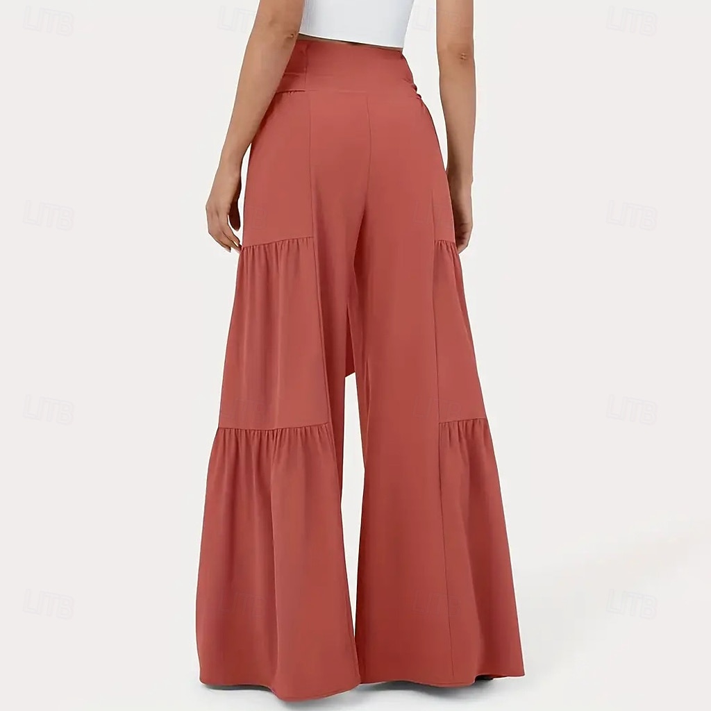 Dame Bukser Sommerbukser Strandbukser Ferie Mote Fritid hverdag Full lengde Middels midje Helfarge عادي Snorer Lapper Bred Bukseben Komfort Hurtigtørkende Myk Uelastisk Gateklær Strand Ferie Svart 2026 - $32.99 –P6