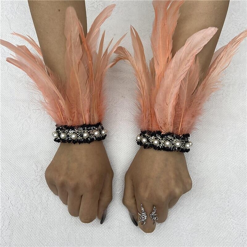 Καρναβάλι 2026 Ρίο Καρναβάλι Σαμπά Αξεσουάρ Γυναικείου Μαύρου Φτερού Περιβραχιόνια με Δαντέλα Μαργαριταριού 1 Ζευγάρι Φυσικά Φτερά Περιβραχιόνια Βραχιόλια Κοστούμι Επίδειξης Φεστιβάλ Βραζιλίας 2026 - $9.99 –P17