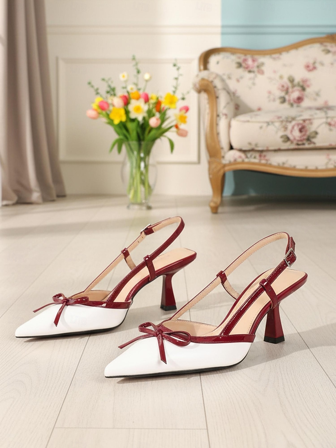 Rote und schwarze Vintage-Slingback-Pumps im Stil der 1950er-Jahre mit Schleife – elegante Retro-Pumps mit spitzer Zehenpartie und mittelhohem Absatz für romantische Dates, Valentinstag, Hochzeiten 2026 - $54.99 –P6