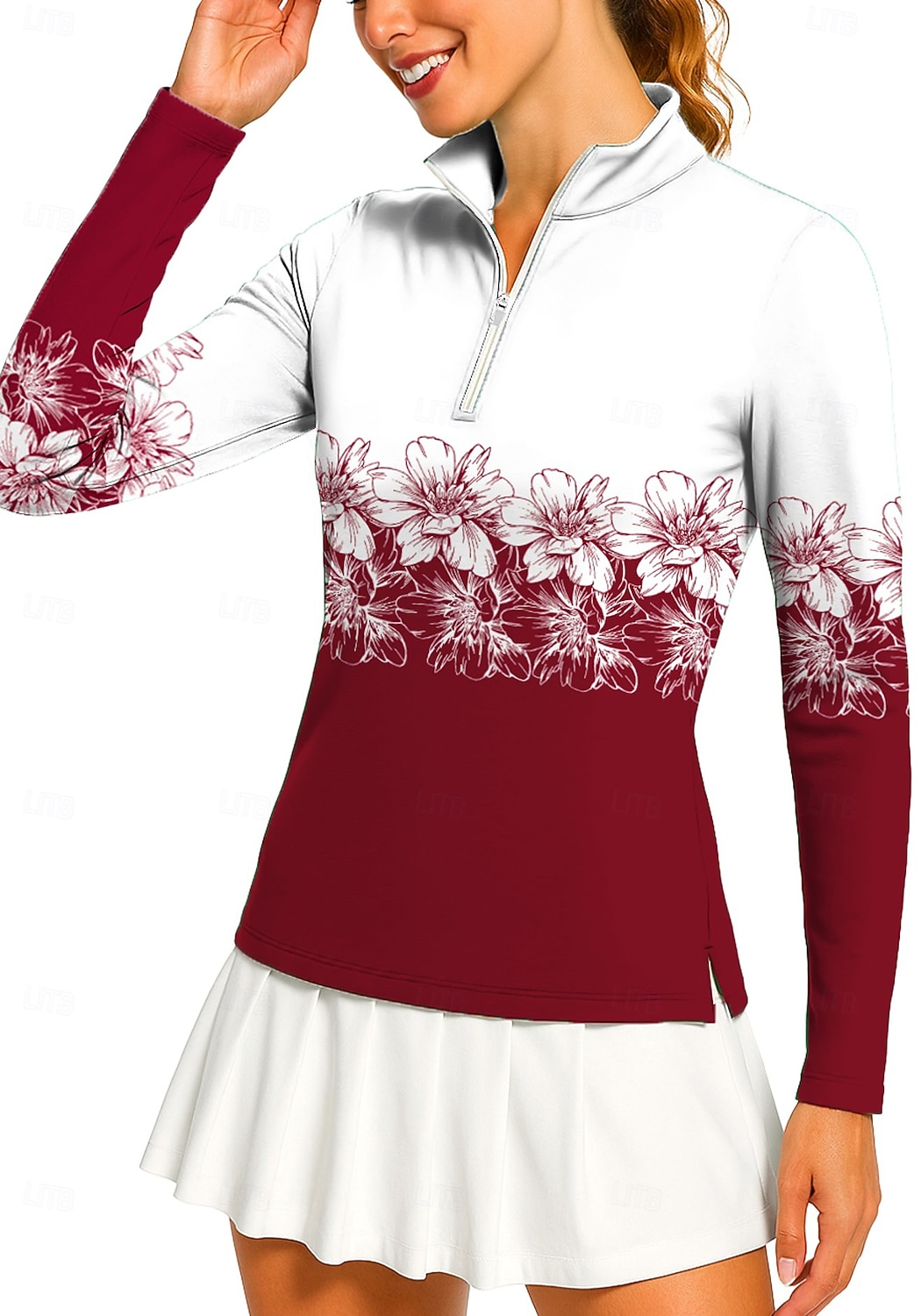Naisten Geometrinen Kukat Poolopaita Tennispaita Pitkähihainen Painettu Neljänneksen postinumero Pullover UV suoja Elastinen Hengittävä Tennis Golf Pickleball poolokaulus Vetoketjullinen kaulus 2026 - $25.99 –P8