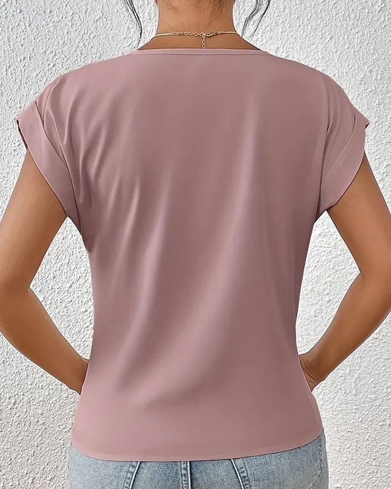 Γυναικεία Μπλουζάκι Συμπαγές Χρώμα Κλασσικό Καθημερινό Κοντομάνικο Λαιμόκοψη V Κανονικά μπλουζάκια Καθημερινά Εξόδου Σαββατοκύριακο Μαύρο Λευκό Ανθισμένο Ροζ Κρασί Βαθυγάλαζο Καλοκαίρι Άνοιξη 2026 - $11.49 –P12