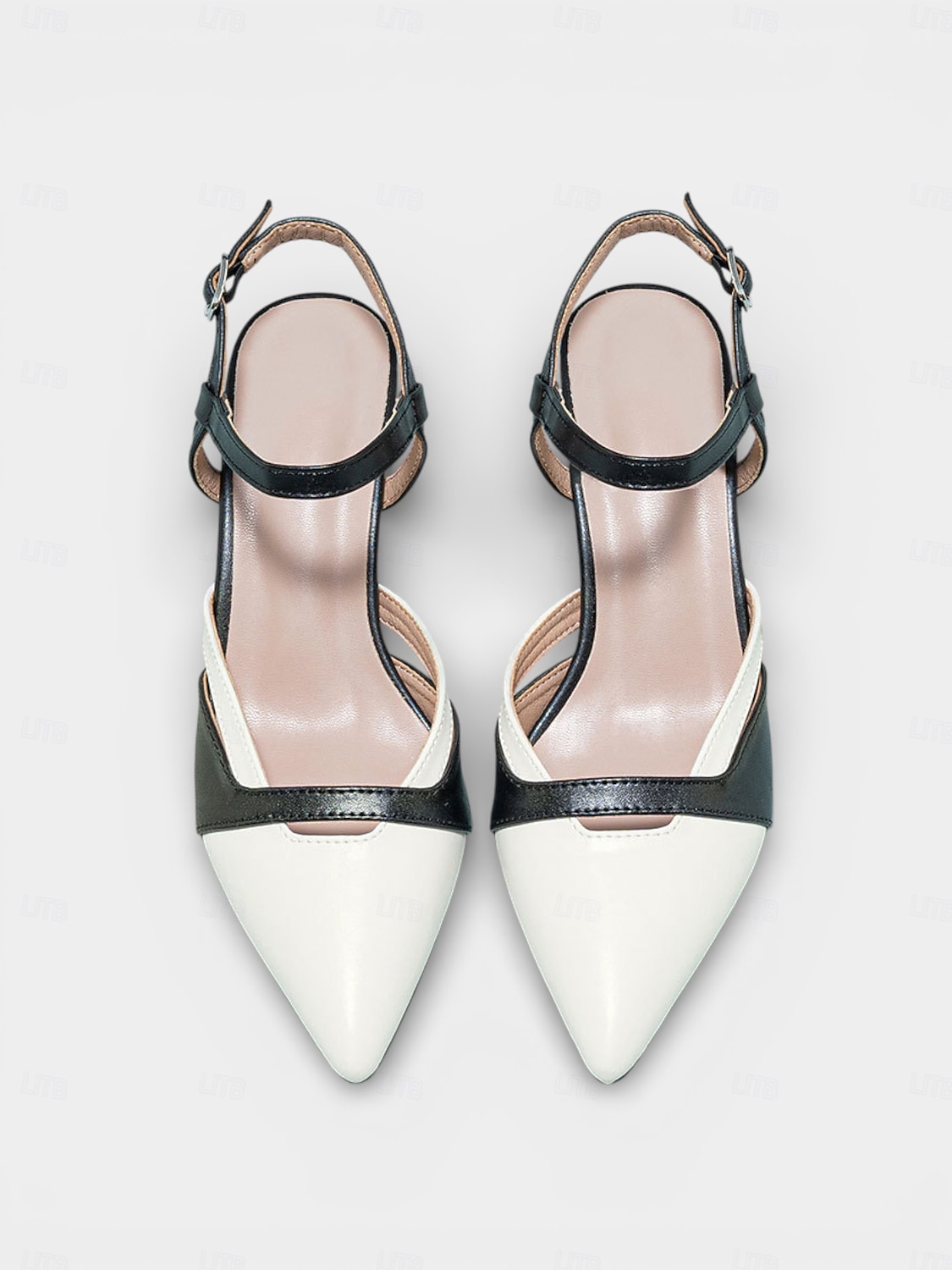 Schwarze und weiße Slingback-Pumps mit Farbblock-Design – elegante Pumps mit spitzer Zehenpartie und verstellbarem Riemen für Büro und Alltag 2026 - $46.99 –P8