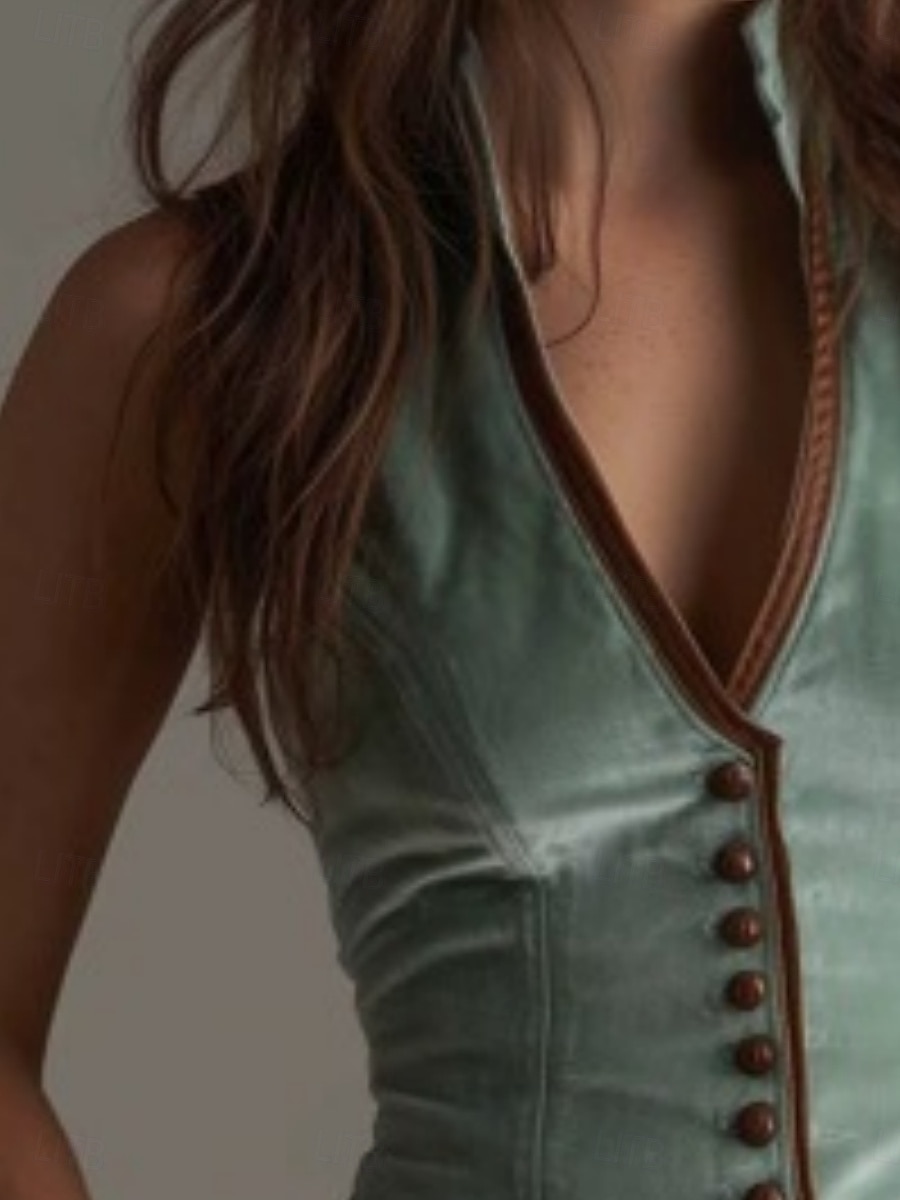 Per donna Blusa Maglietta senza maniche Bottoni Blocco di colori Elegante Western Classico Senza Maniche Scollo a V Top Regolari Quotidiano Ferie Uscire Verde Estate Primavera del 2026 a $65.99 –P3