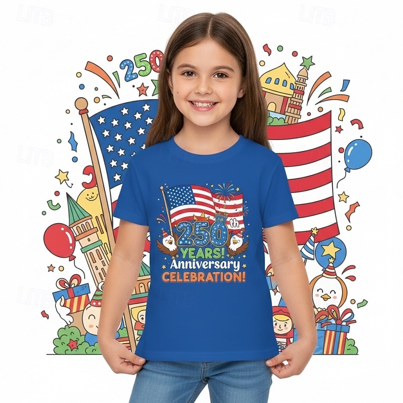 Fete 3D Grafic Steag A 250-a aniversare Tricou Manșon scurt Tipărire 3D Vară Primăvară Sport Modă Șic Stradă Copii 4-12 ani Stil Nautic Casual Zilnic În aer liber Fit regulat 2026 - $16.49 –P1