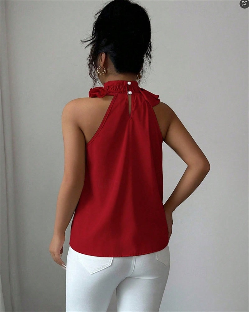 Per donna Top estivi Blusa Top Eleganti Arricciato Volant Patchwork Tinta unica Semplice Elegante Vintage Carino Senza Maniche All'americana Top Regolari Quotidiano Lavoro Ferie Nero Rosso Marrone del 2026 a $28.99 –P2