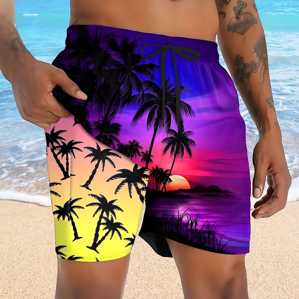 Pánské Plameňák Kokosový strom Tropické rostliny Podšívané šortky Plavecké šortky 2v1 Plavky pánské Středně vysoký pas Havajské Dovolená Boční kapsy S kompresní vložkou Elastická šňůrka v pase Návrhář 2026 - $22.99 –P2