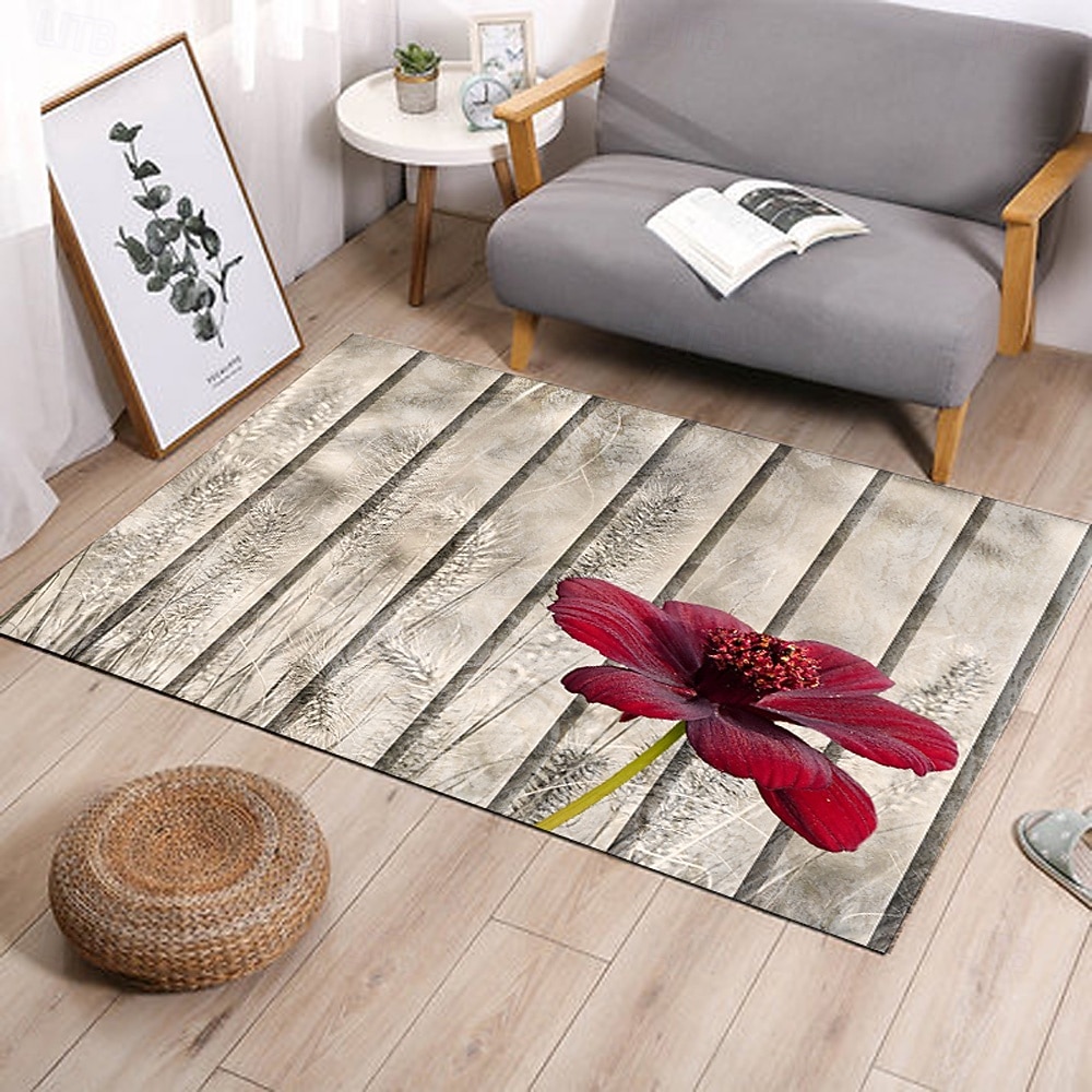Běžecký koberec do předsíně, rostlina, květina, dřevěná deska, vzor, flanelová tkanina, potištěná podlahová rohožka, protiskluzová měkká rohožka do dveří, vchod, koupelna, domácí podlahová dekorace, 2026 - $17.99 –P1