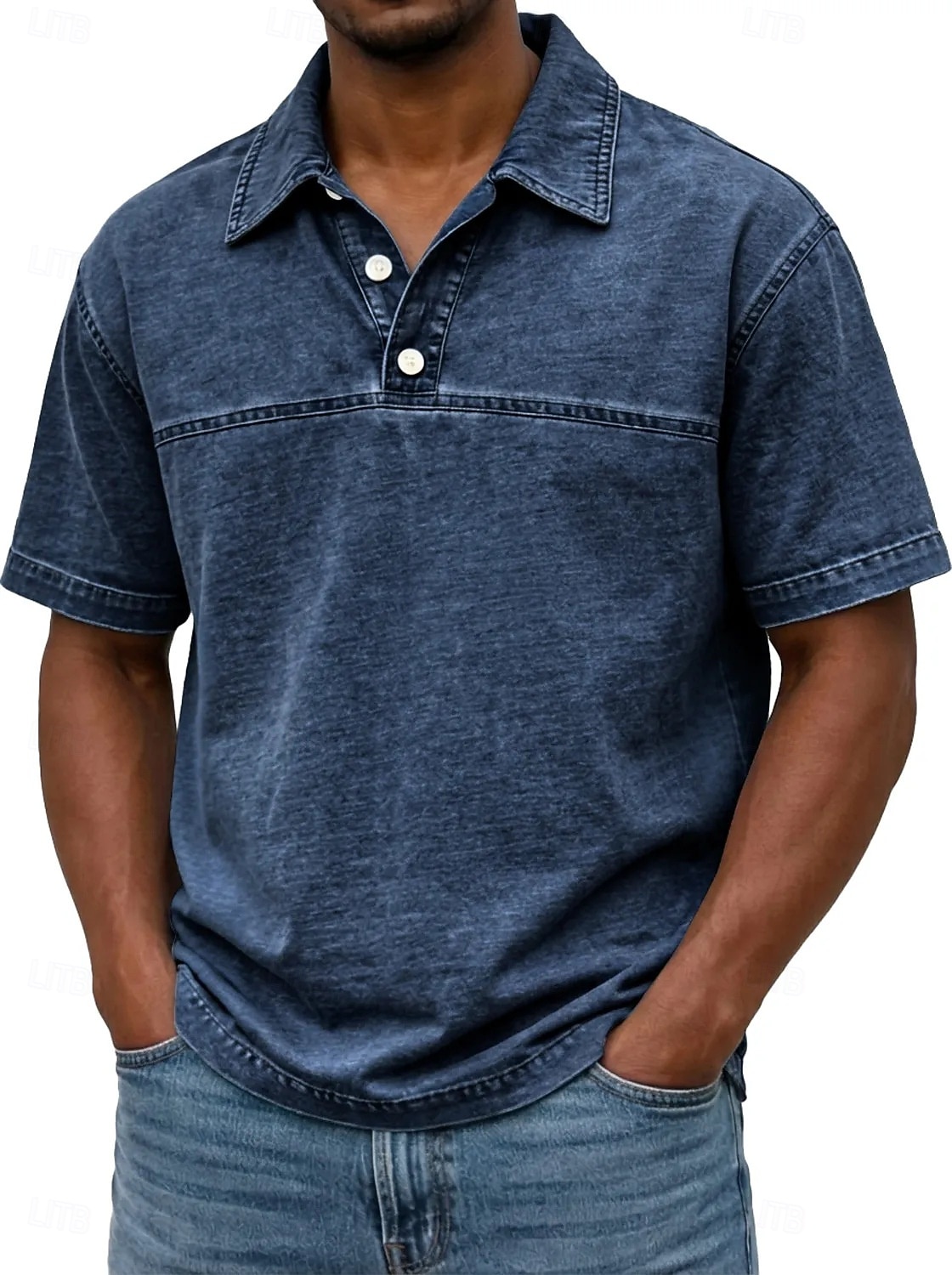 Koszulka SoftFade™ dla mężczyzn acid wash polo casual biznes kołnierz z prążkowanym wykończeniem krótki rękaw moda podstawowy gładki kolor color block guziki prane lato wiosna czarny jasny zielony 2026 - $31.99 –P5