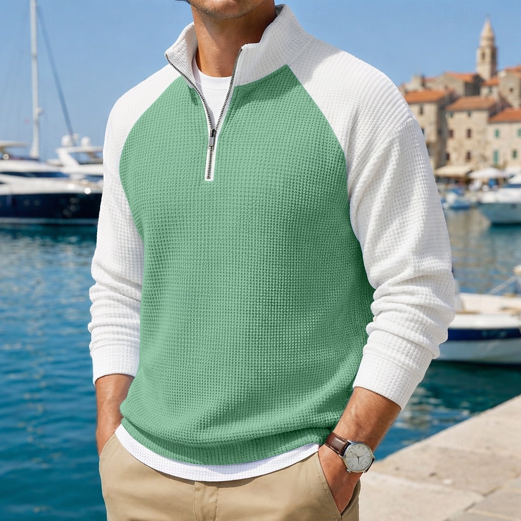 Herre Vaffel poloskjorter Polo Avslappet Formell Båndet krage Langermet Mote Helfarge Med Tekstur Fargeblokk Knapper Vår Høst Vår & Vinter Normal Svart Lysegrønn Navyblå Lilla Mørkeblå Grå Vaffel 2026 - $29.99 –P5