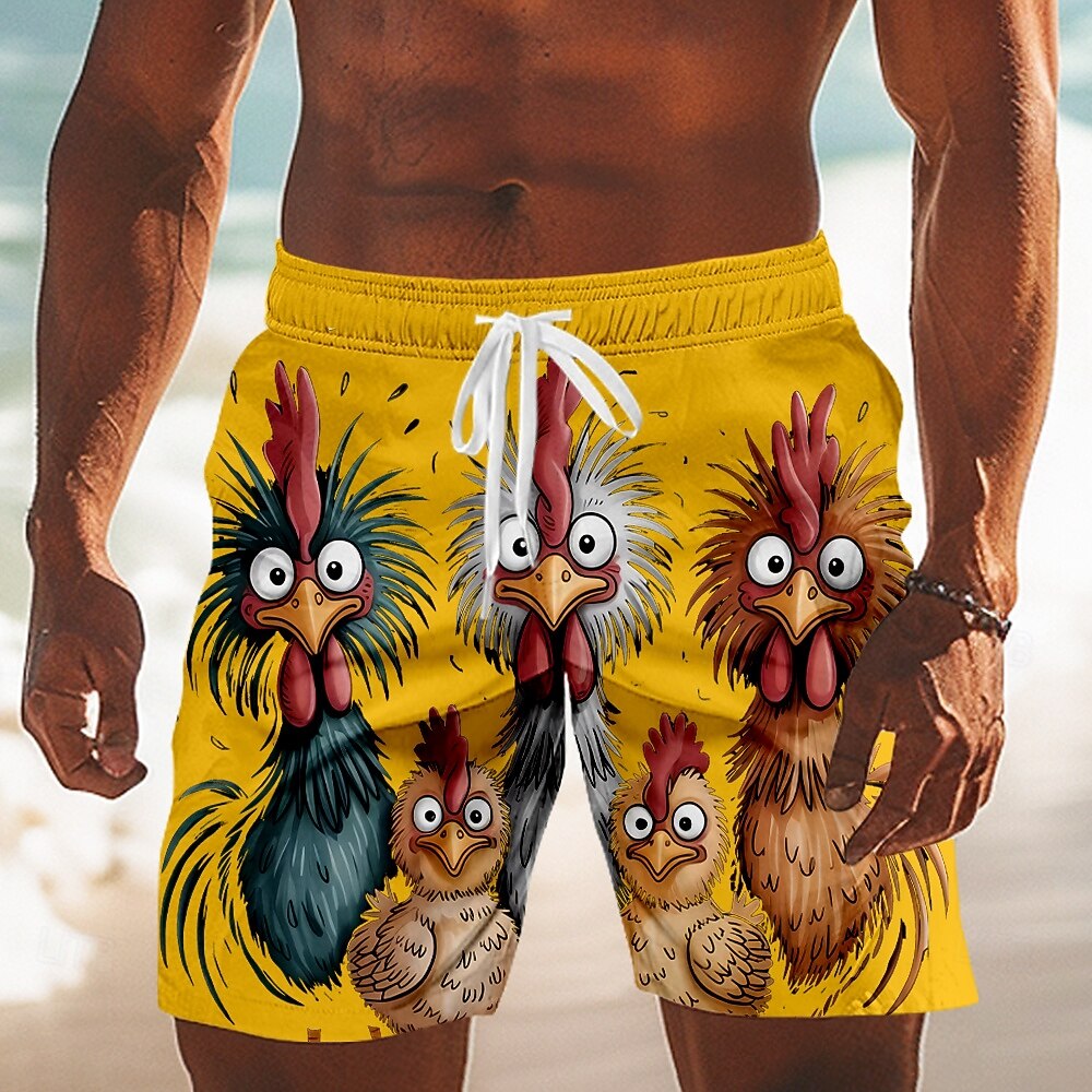 Herr Tecknat Brud Frizzle Chickens Badshorts Boardshorts Medium Midja Hawaiisk Rolig Strandsemester Sidfickor Mesh foder Elastisk dragsko i midjan Designer Kläder 2026 - $20.99 –P4