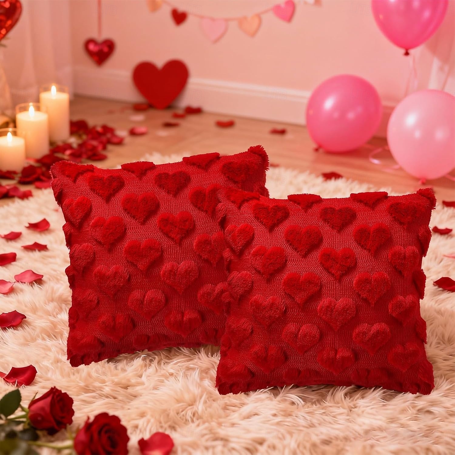 Valentines Day Decorations Pillow Covers - 18x18 inch Set of 2 Heart Shaped Pattern Faux Fur Soft Plush Throw Pillows Case for Indoor Outdoor Sofa Bedroom Living Room Festivals Anniversary Home Decor 2026 - $12.99 –P7