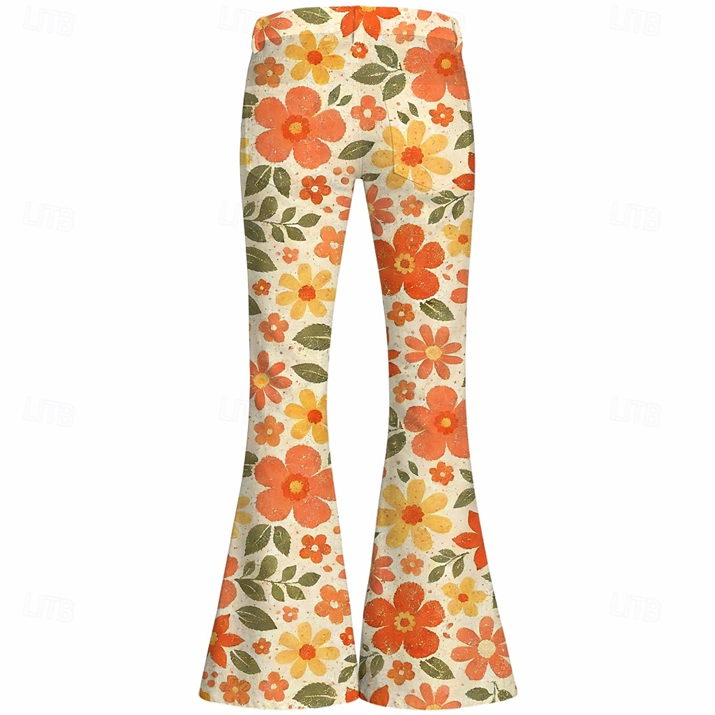 Retro Antiguo Boho Años 70 Pantalones Los pantalones de campana Hippie Disco Alta cintura Floral Disfraz Mujer Mascarada Festival de Música Fiesta Desfile del orgullo Adulto Pantalones 2026 - $35.99 –P2