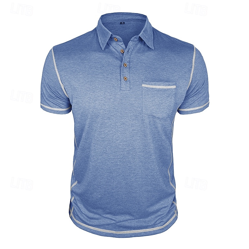Bărbați Polo Cămașă de golf Casual Afaceri Clasic Manșon scurt Modă Culoare solidă Buzunar Nasturi Vară Primăvară Toate Sezoanele Fit regulat Negru Alb Roșu Vin Bleumarin Kaki Gri Deschis Polo 2026 - $20.99 –P4