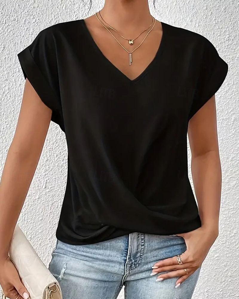 Γυναικεία Μπλουζάκι Συμπαγές Χρώμα Κλασσικό Καθημερινό Κοντομάνικο Λαιμόκοψη V Κανονικά μπλουζάκια Καθημερινά Εξόδου Σαββατοκύριακο Μαύρο Λευκό Ανθισμένο Ροζ Κρασί Βαθυγάλαζο Καλοκαίρι Άνοιξη 2026 - $11.49 –P6