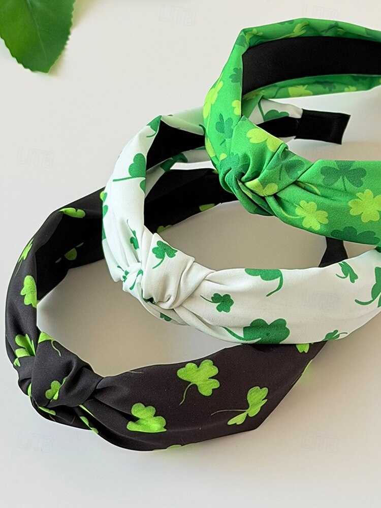 Dameshaarbanden van polyester met klavertjesvier, zacht knoopdesign, verschillende klavertjesvormen, lichtgewicht en comfortabele haaraccessoires, perfect voor St. Patrick's Day-vieringen en dagelijks gebruik. 2026 - QAR 35.07 –P7