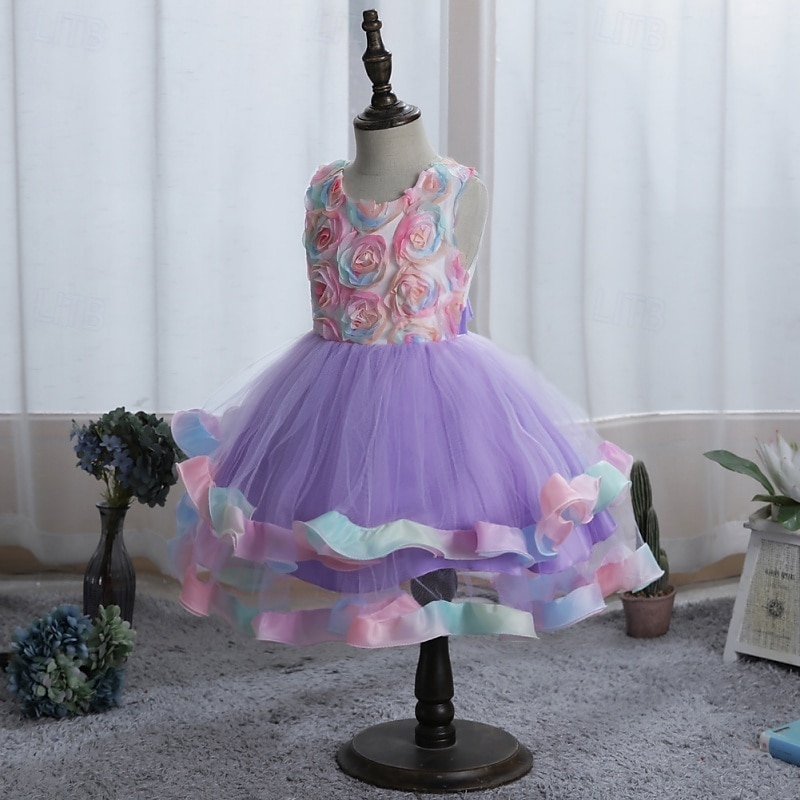 Flower Girl Dress Girls' Formal Dress Wedding Attire Party Wedding Formal Elegant Fashion Adorable Mesh Floral Sleeveless Crew Neck Blue Pink 4 years+ 2026 - $36.99 –P12