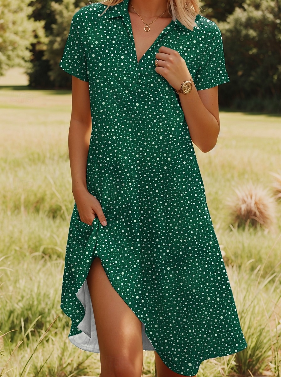 Per donna Mini Abito Abito Estivo Vacanza Casual Boho Quotidiano Spiaggia Vestibilità regolare Floreale Grafico A Pois Manica Corta Bavero Blu Rosso Blu reale Marrone chiaro Estate Primavera del 2026 a $29.99 –P4