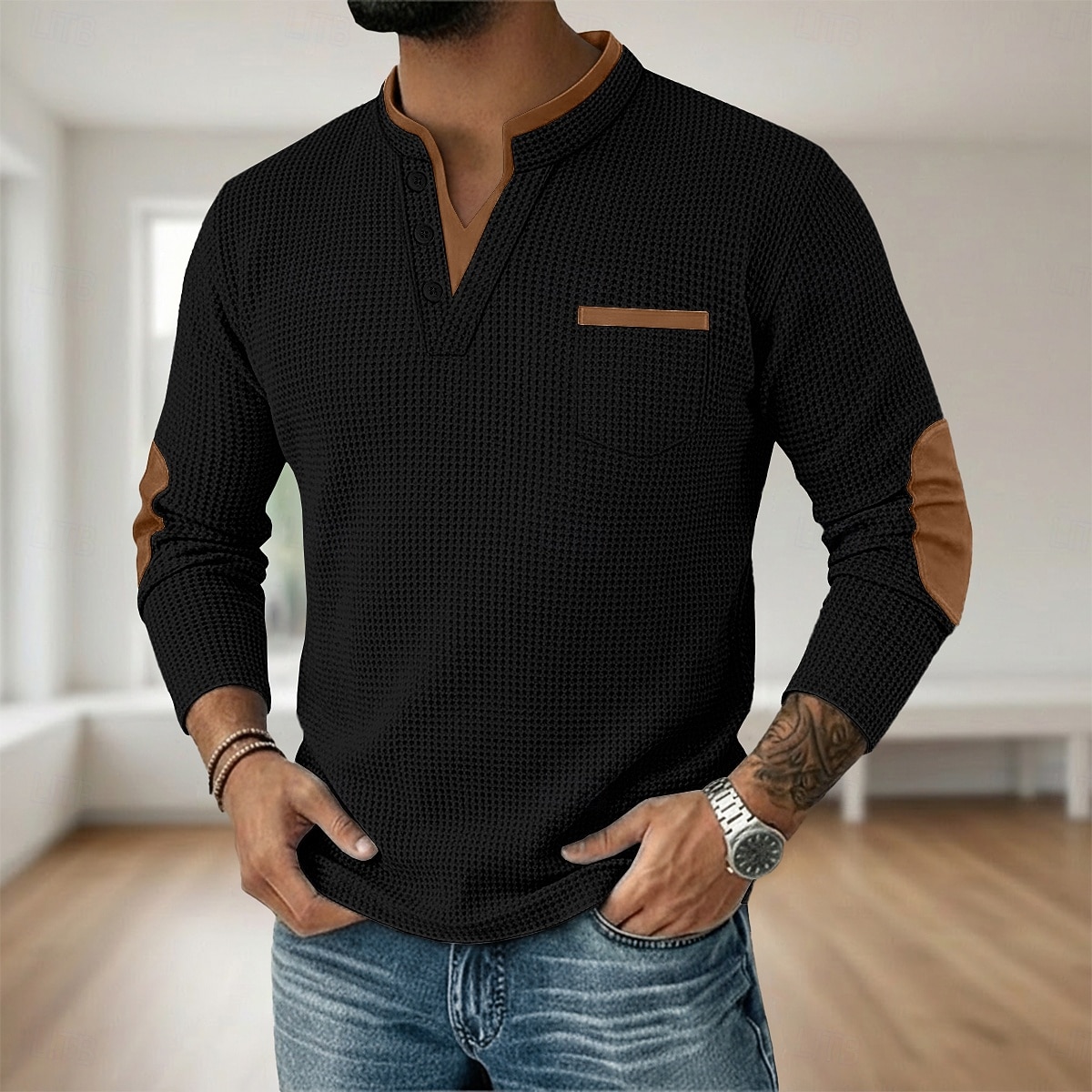 Miesten Vohveli tee Vohveli Henley-paita Pitkähihainen V kaula-aukko Henley Syksy 봄 & Syksy Yhtenäinen väri Muoti Perus Vapaa-aika väärennetty kaksiosainen Kausaliteetti Katu Urheilu Vaalean sininen 2026 - $25.99 –P7