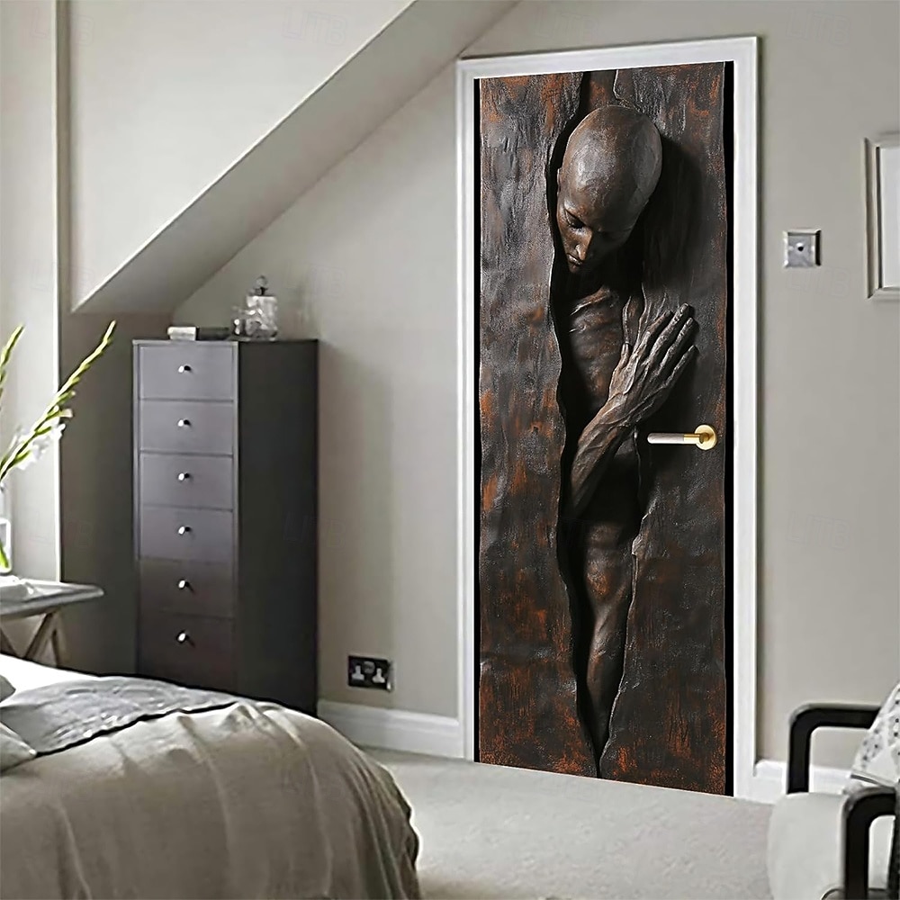 3D-dørmaleri menneskefigur skulptur kunst dørklistremerke optisk illusjon veggklistremerke avtakbar vinylfolie for hjemmekontordekor 2026 - $17.99 –P3