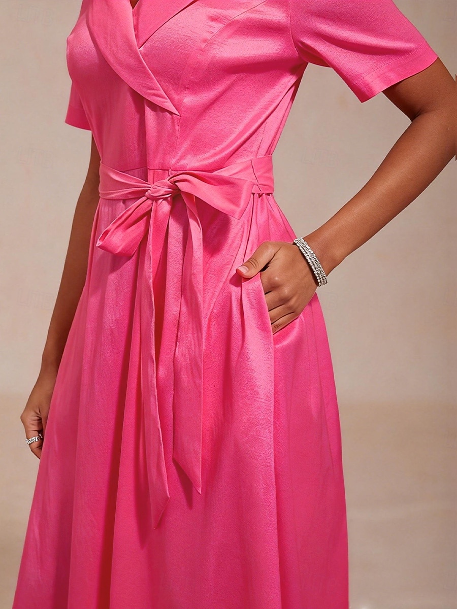 Mujer Mini vestido Vestido de una línea Vestido ajustado Elegante Invitado a la boda Fiesta de Cóctel corbata frontal Ajuste regular Color sólido Manga Corta Escote en Pico Fucsia 2026 - $98.99 –P4