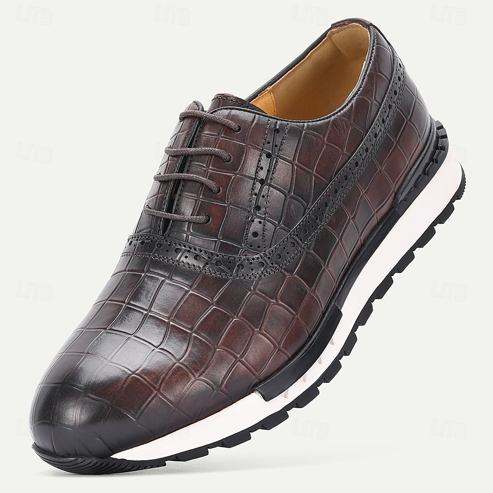 Zapatos elegantes de piel auténtica con estampado de cocodrilo para hombre: diseño moderno, duraderos y cómodos, perfectos para bodas y eventos formales. 2026 - $84.99 –P1