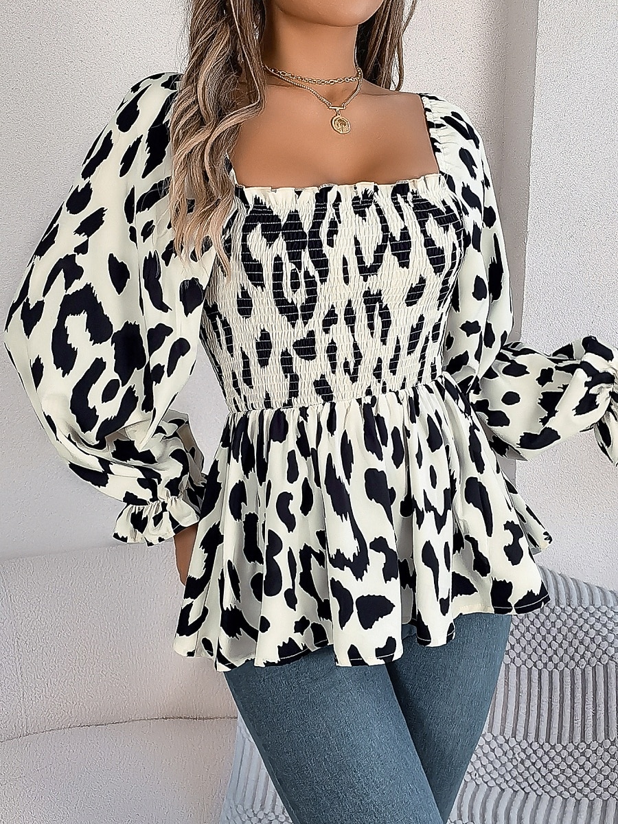 Per donna Camicia Blusa Top in chiffon Leopardo Elegante Classico Moderno Manica Lunga Collo quadrato Top Regolari Quotidiano Ferie Uscire Nero Bianco Verde Primavera Autunno del 2026 a $27.99 –P5